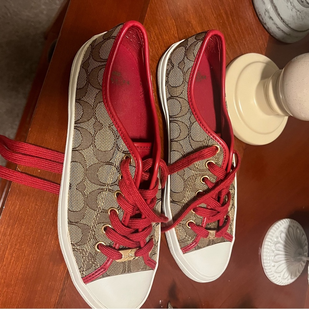 Women's Coach logo Red and Brown low Top Canvas Sneakers